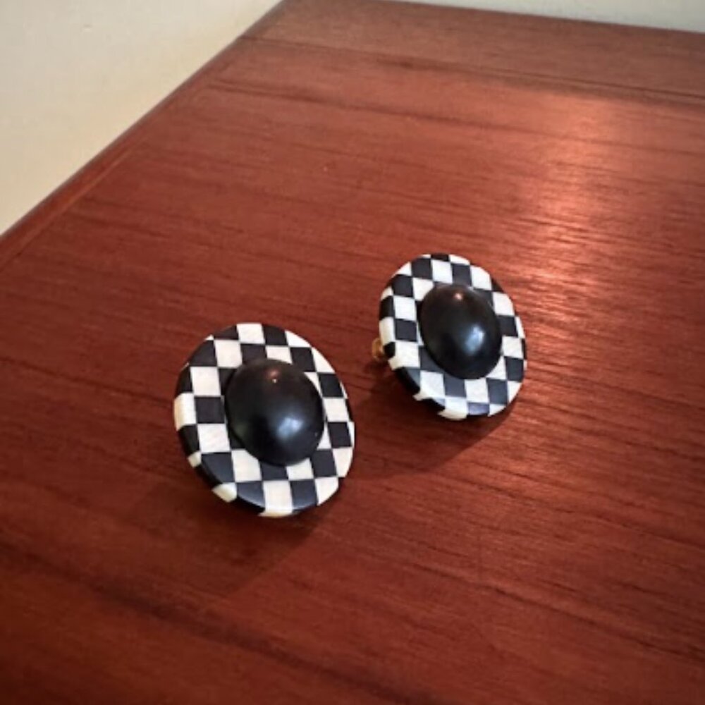 Checkered Ebony Statement Earrings